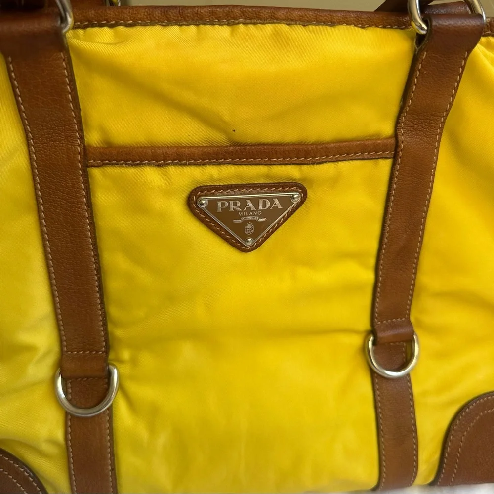Prada Yellow and Brown Nylon Women’s Shoulder Bag - Picture 2 of 12